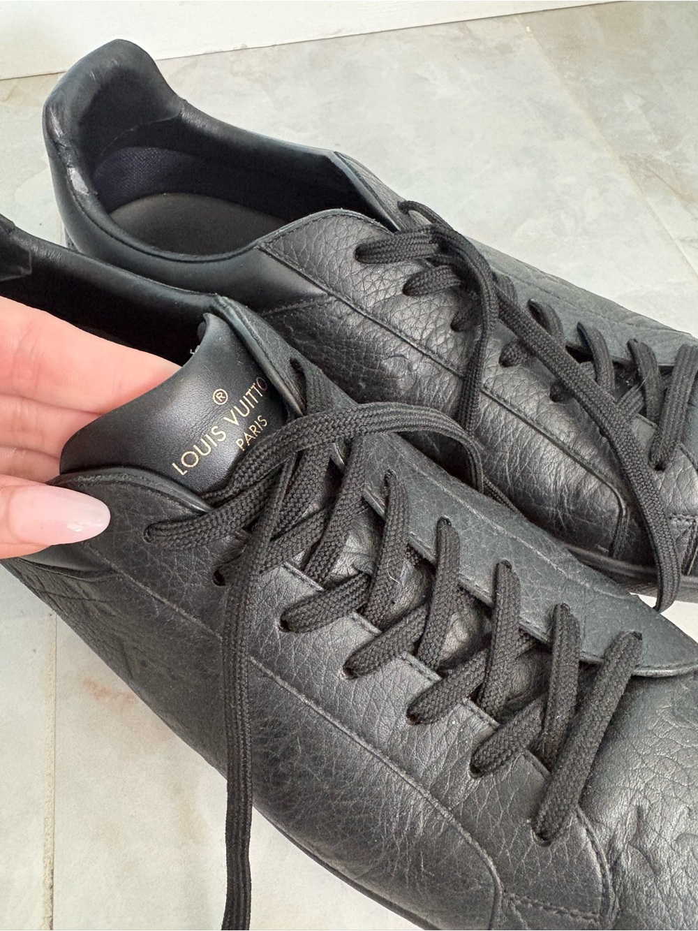 Louis Vuitton Black Leather Low-Top Lace-Up Sneakers - Picture 2 of 6
